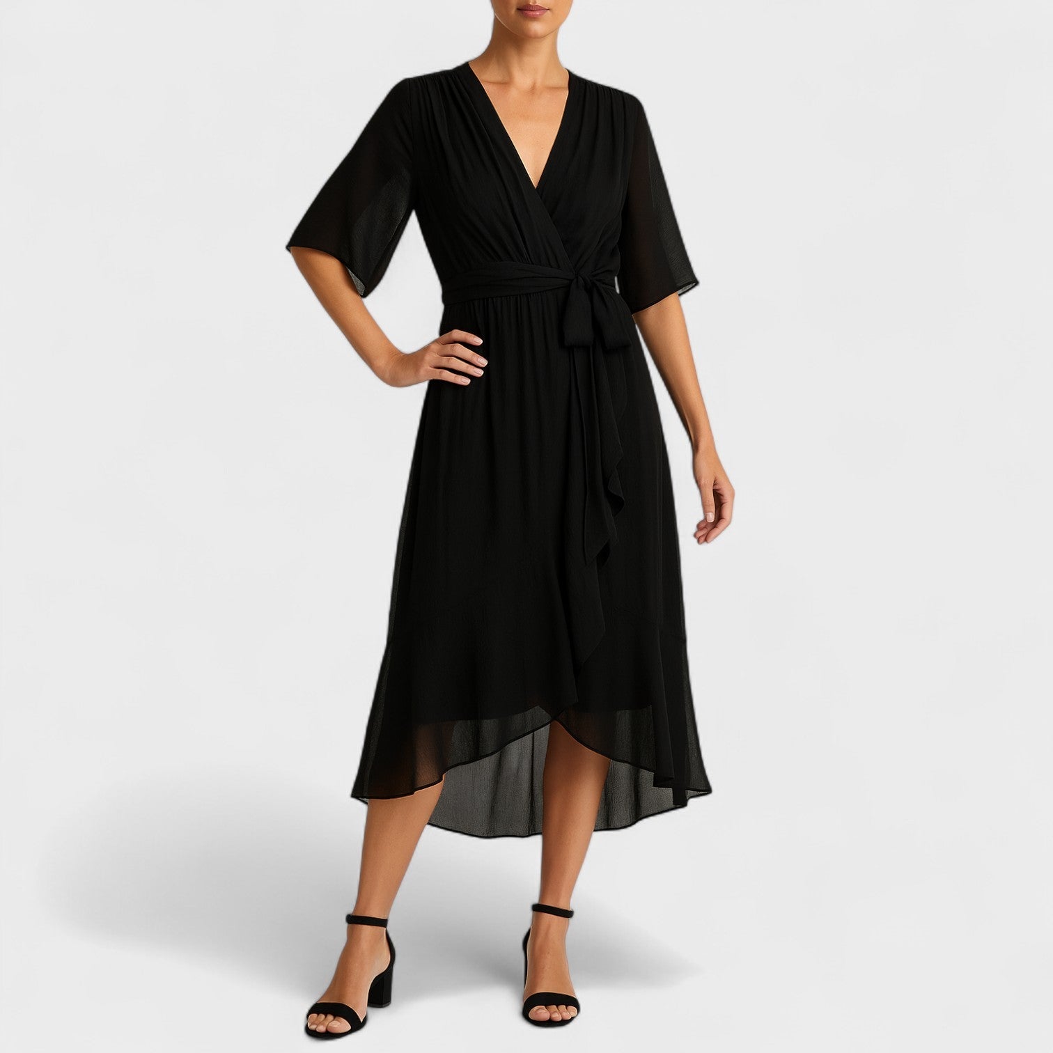 Yalina – Vestido Envelope Elegante com Cintura Ajustável