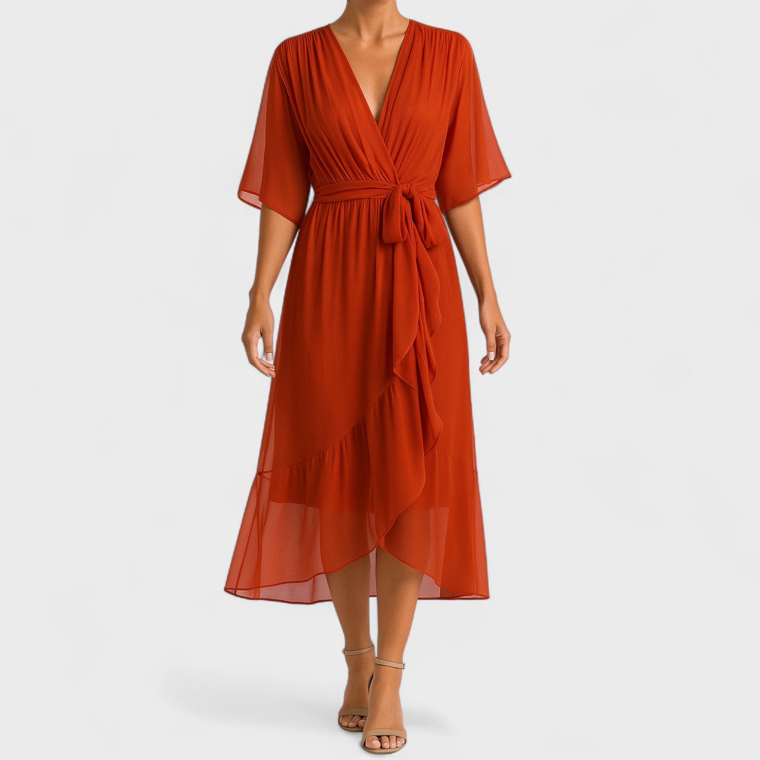 Yalina – Vestido Envelope Elegante com Cintura Ajustável