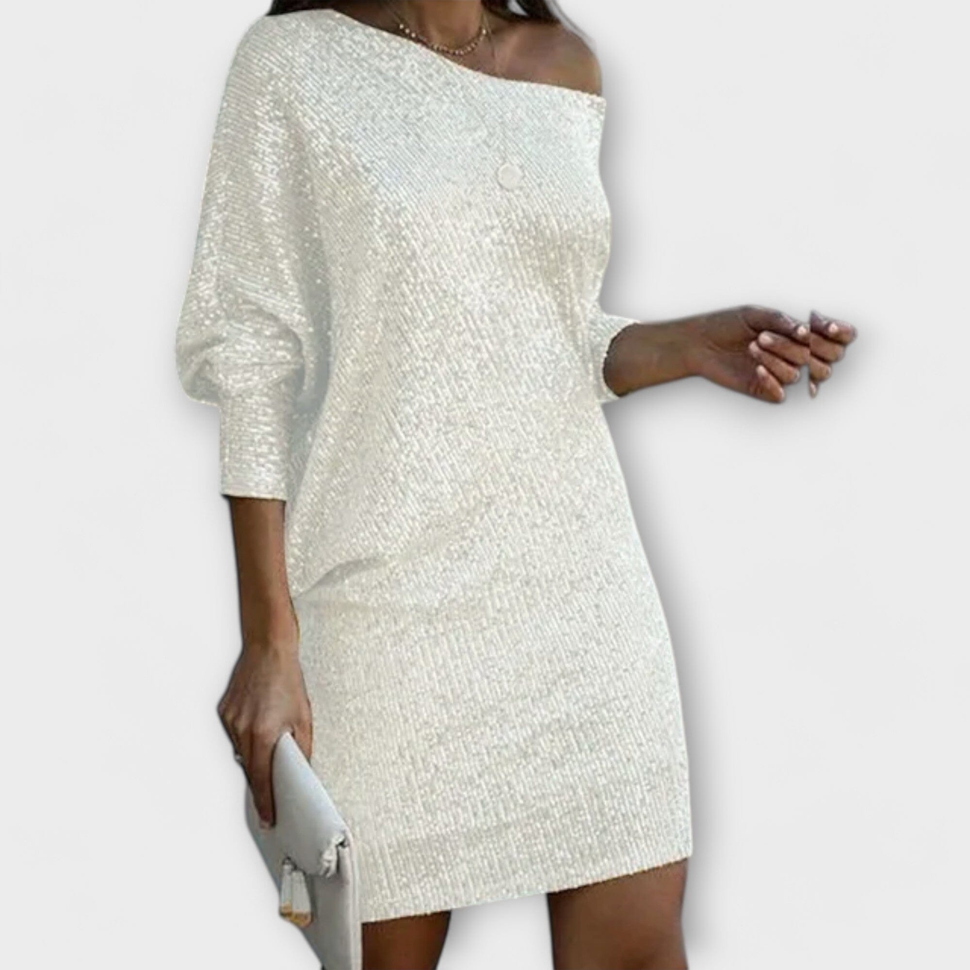 Vestido de fiesta con lentejuelas y contraste