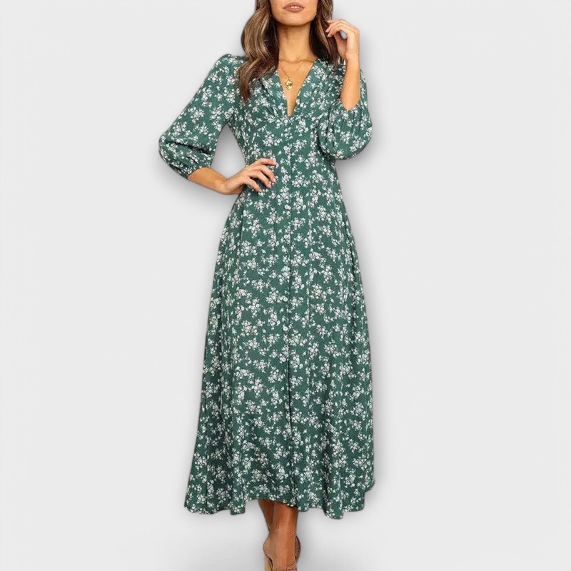Vestido largo de mujer con estampado floral